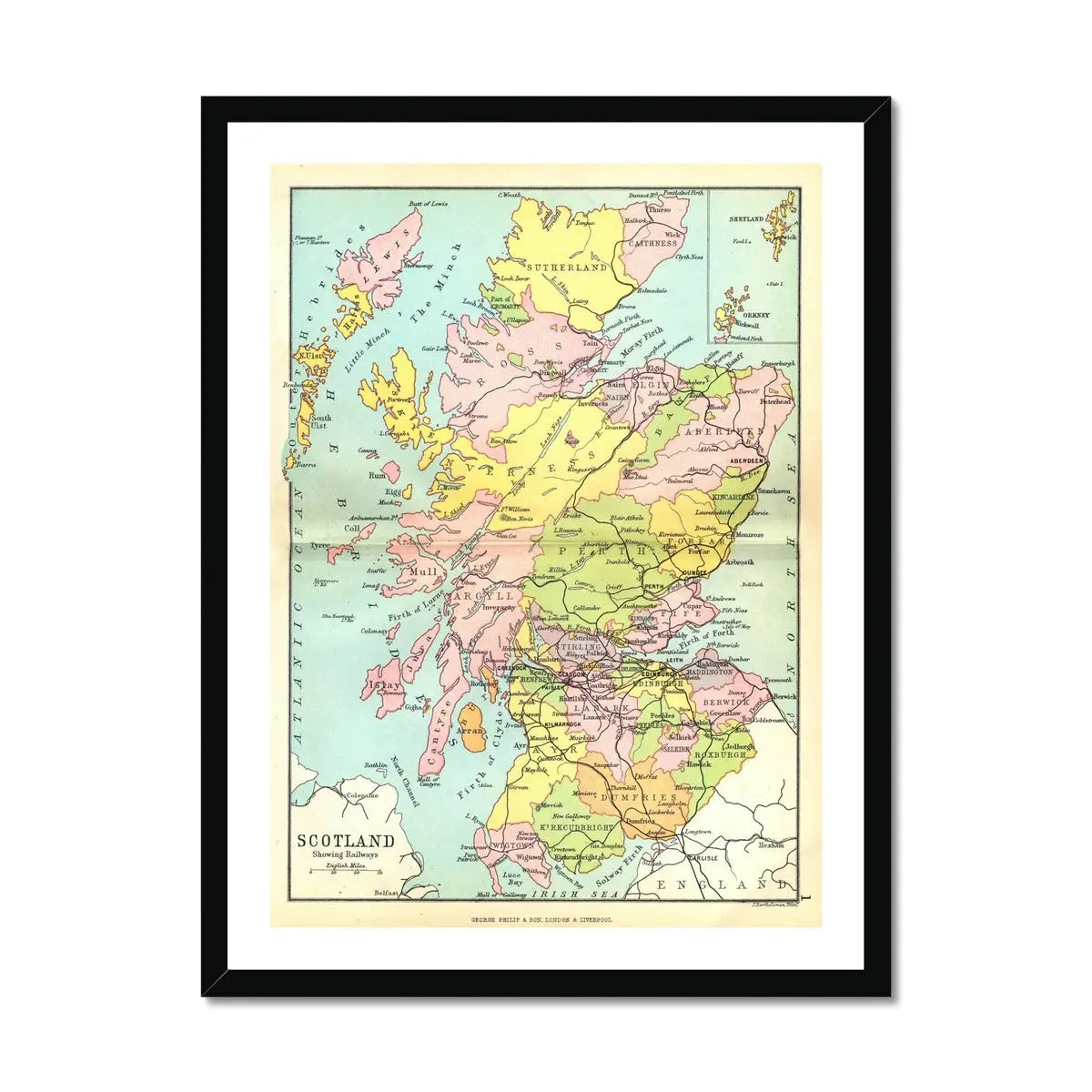 Scotland Vintage Map (Scotland Map) Vintage Map - Framed - Beach House Art