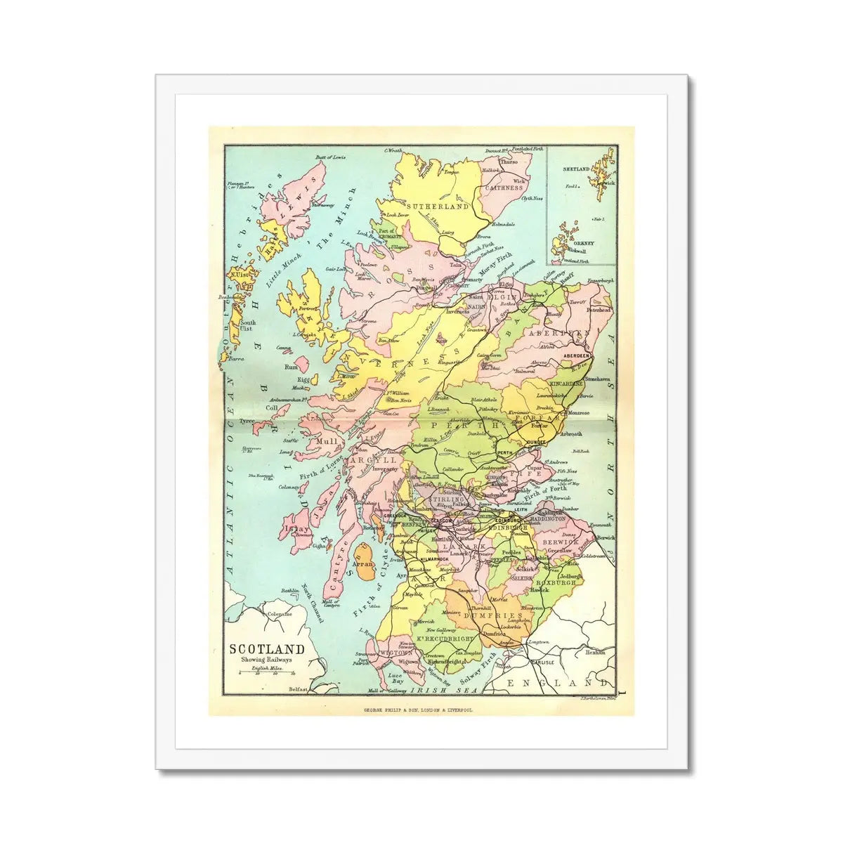 Scotland Vintage Map (Scotland Map) Vintage Map - Framed - Beach House Art