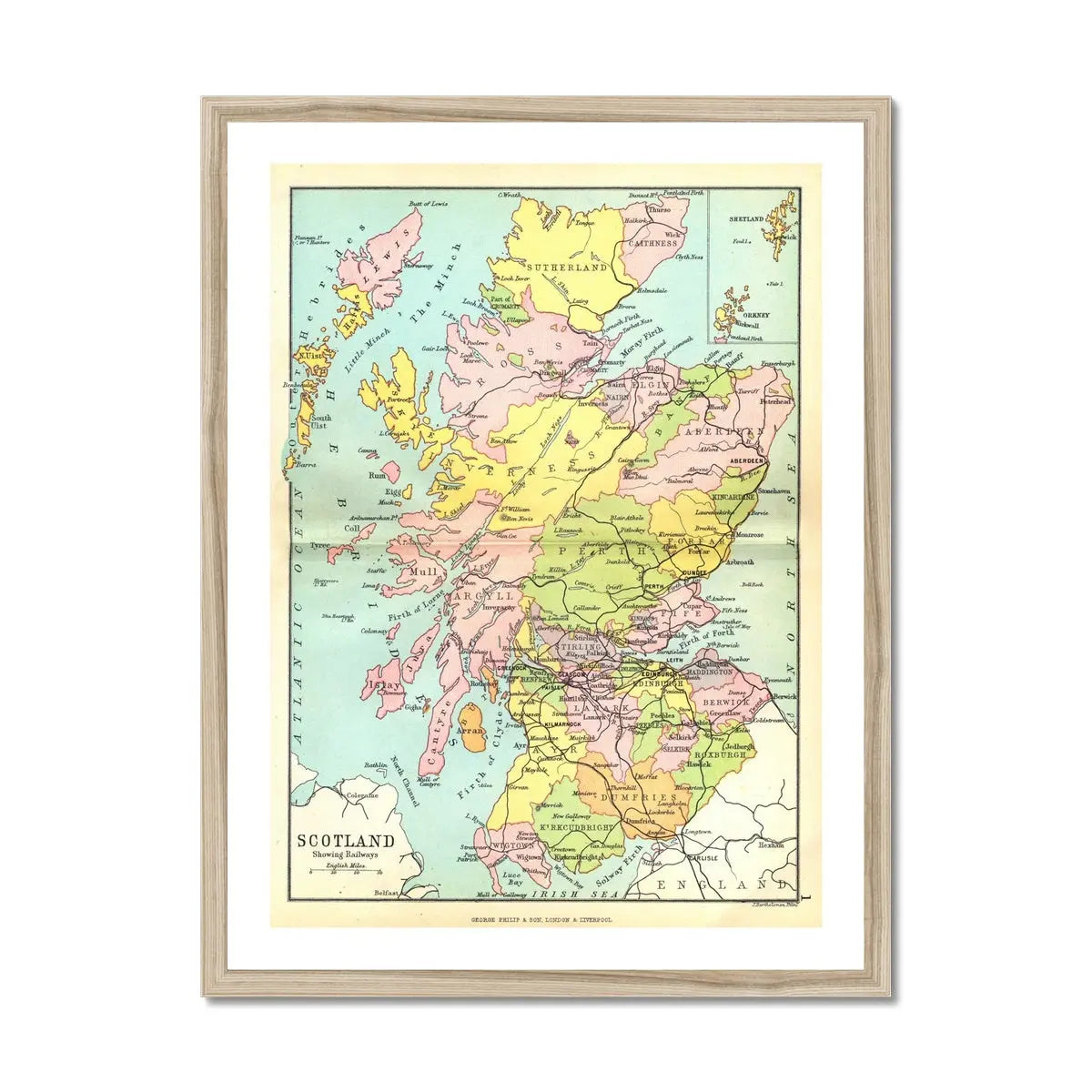 Scotland Vintage Map (Scotland Map) Vintage Map - Framed - Beach House Art