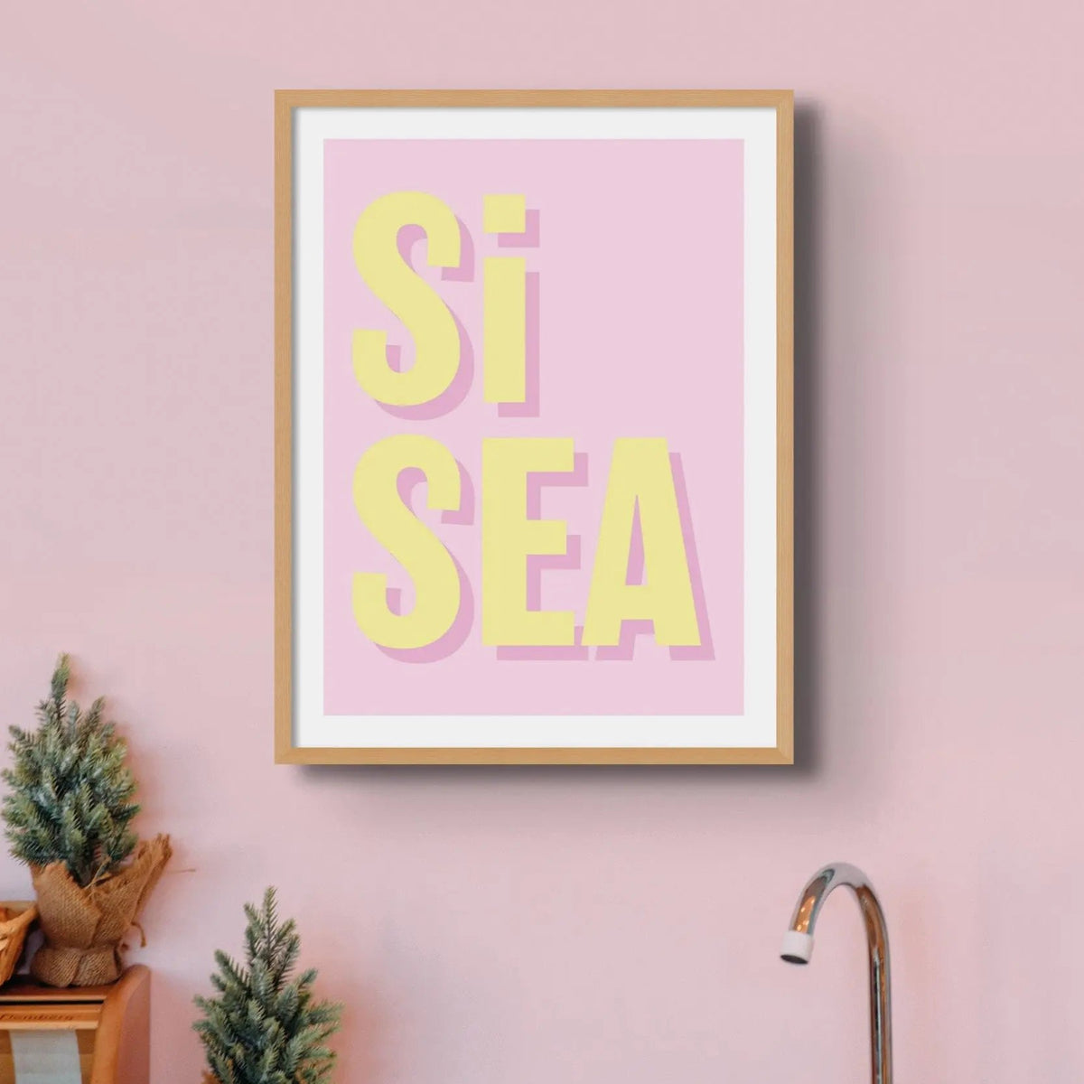 Si Sea (Pink) Word Art Print - Unframed - Beach House Art