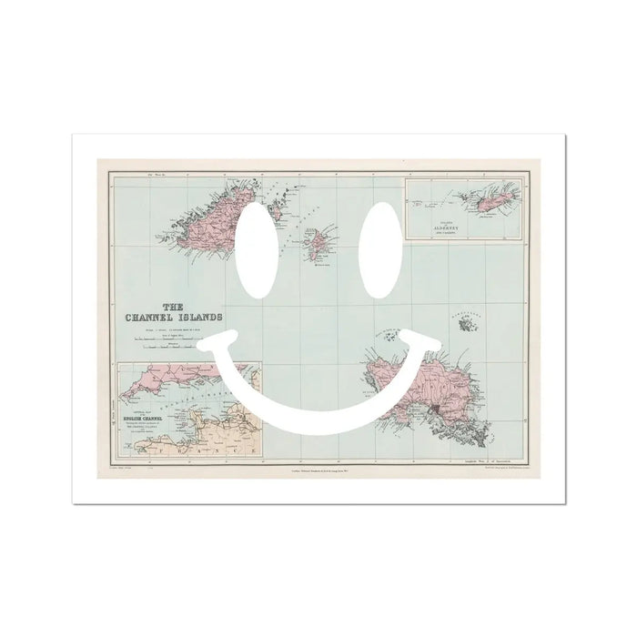 Smile (Old Channel Islands Map) Map Art - Unframed - Beach House Art
