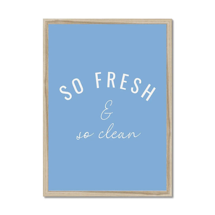 So Fresh - Bathroom Art Print in Blue - Bathroom Word Art Print - Framed Wall Art