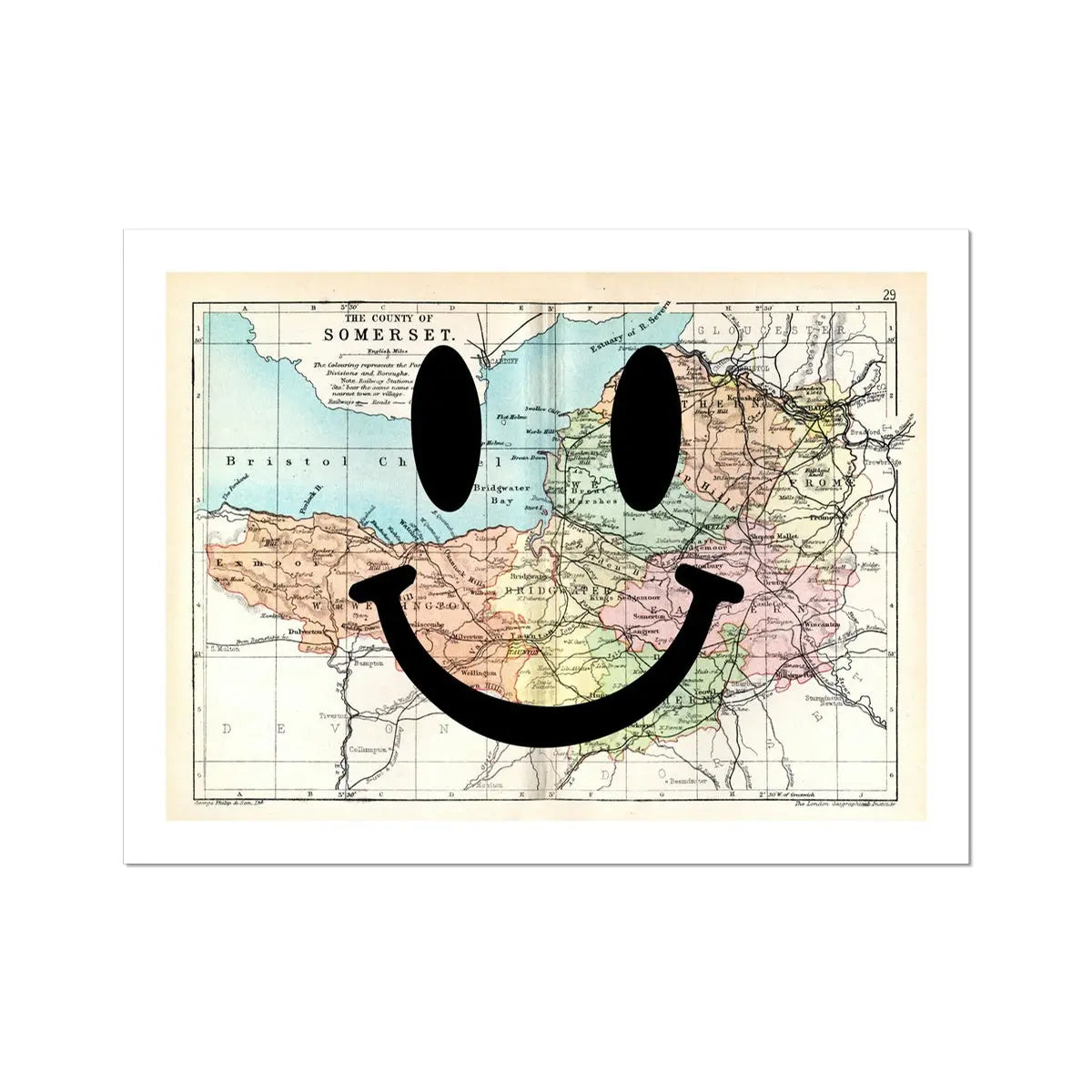 Somerset Makes Me Happy (Somerset Map) Vintage Map Art - Unframed - Beach House Art