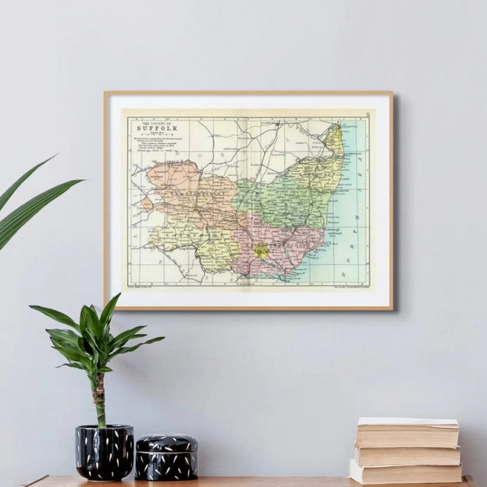 Vintage Map Print of Suffolk | Old Suffolk Map - Unframed Wall Art