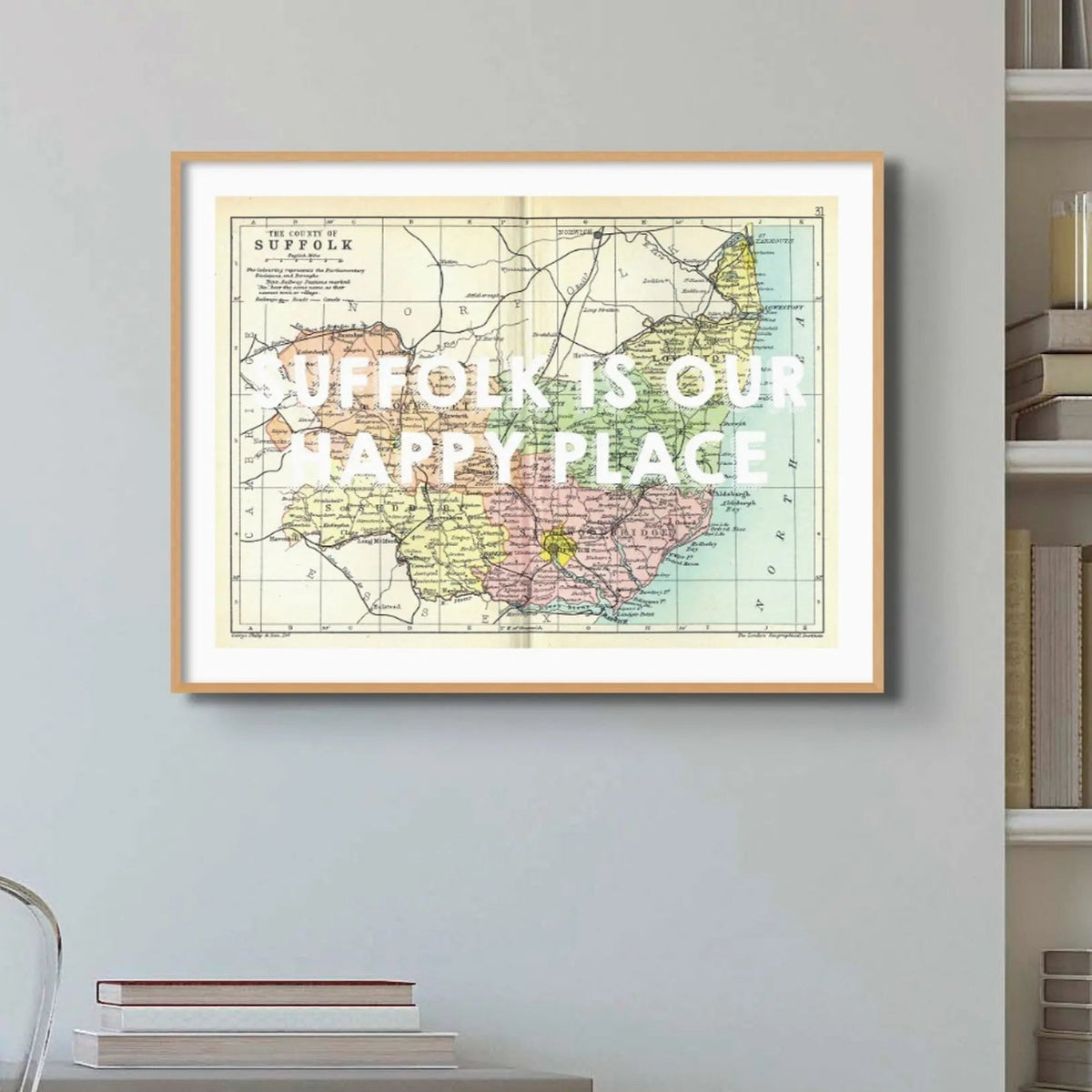 Suffolk is our Happy Place (Suffolk Map) Vintage Map Art - Unframed - Beach House Art