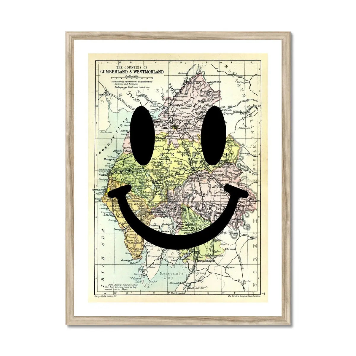 The Lakes Makes Me Happy (Lakes District Map) Vintage Map Art - Framed - Beach House Art