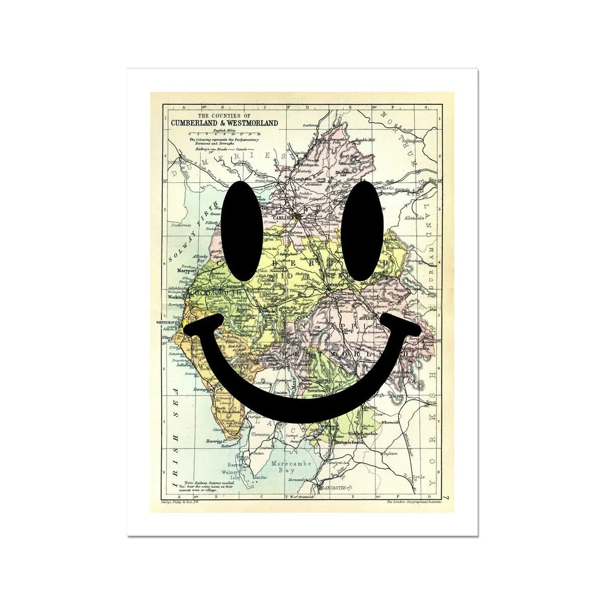 The Lakes Makes Me Happy (Lakes District Map) Vintage Map Art - Unframed - Beach House Art