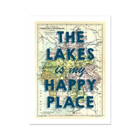 The Lakes is my Happy Place (Lake District Map) Vintage Map Art - Unframed - Beach House Art