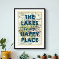 The Lakes is my Happy Place (Lake District Map) Vintage Map Art - Unframed - Beach House Art