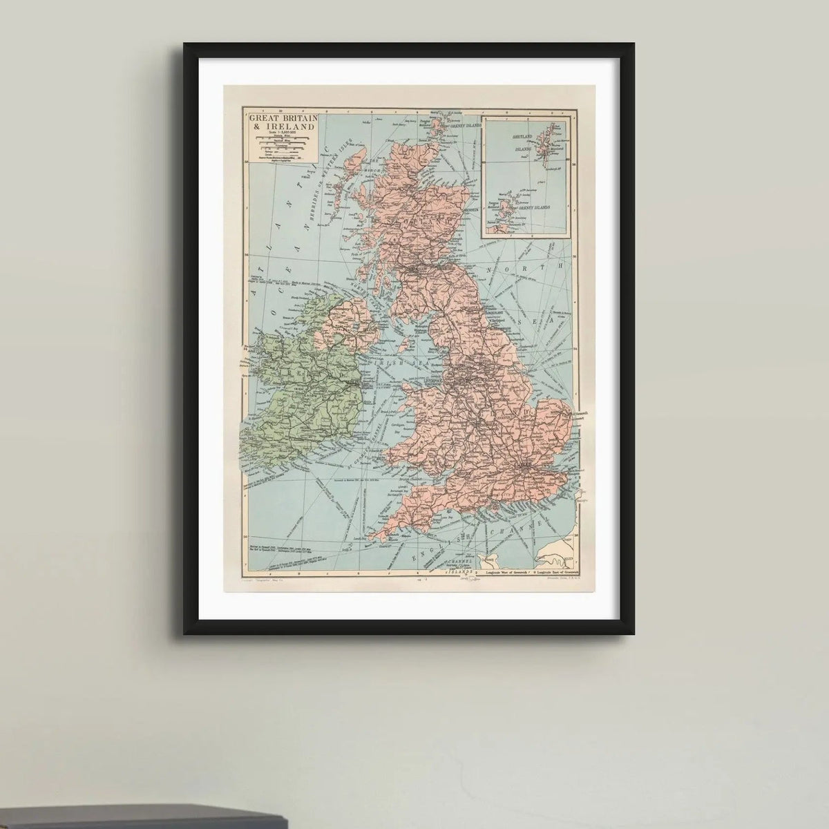 Vintage UK Map United Kingdom Map | Vintage UK Map - Unframed Beach House Art