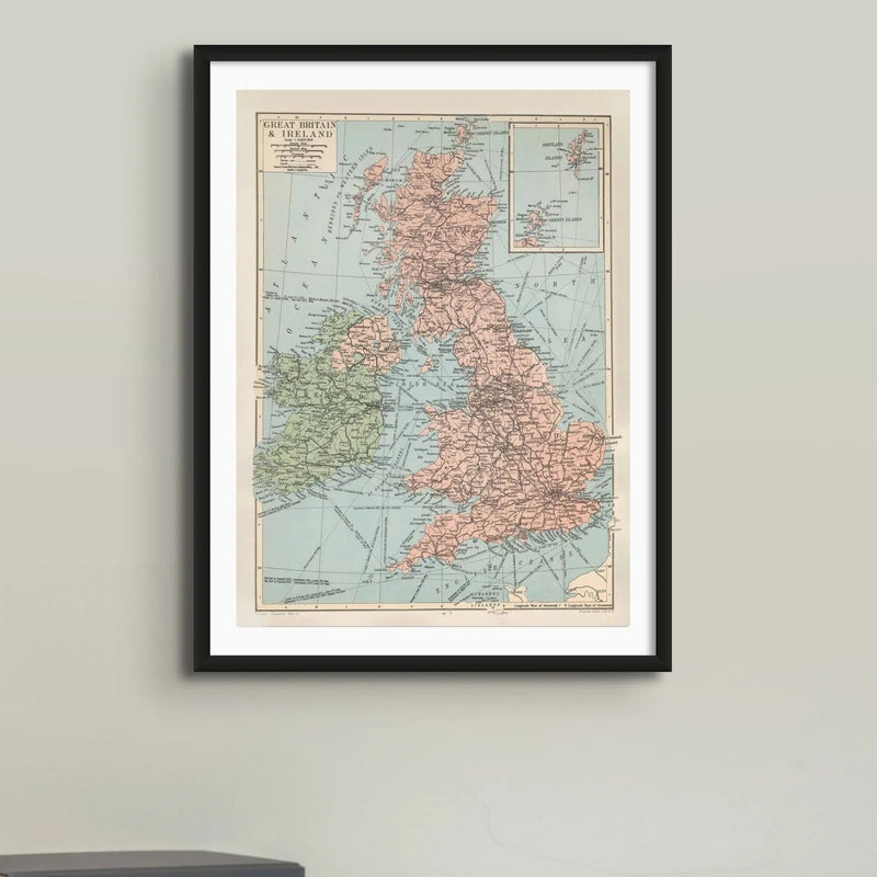 United Kingdom Map Vintage UK Map Beach House Art