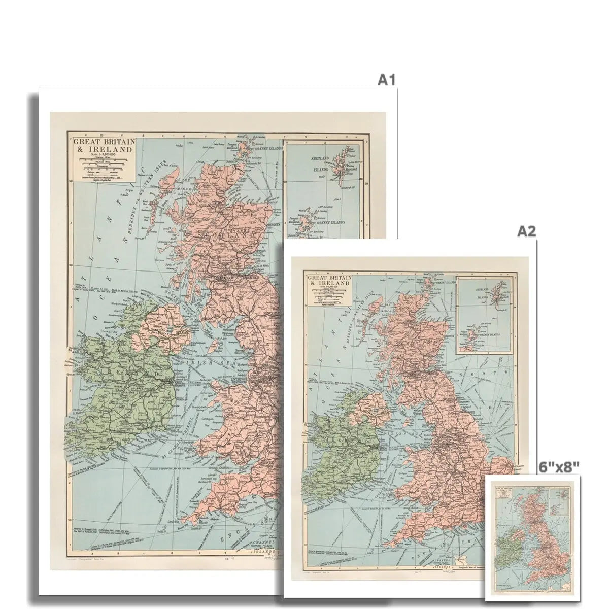 Vintage UK Map United Kingdom Map | Vintage UK Map - Unframed Beach House Art