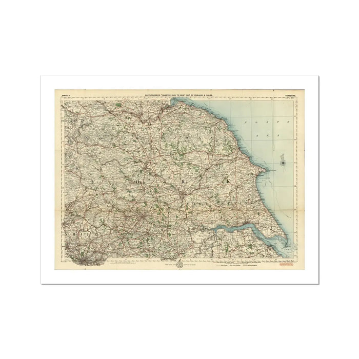 Yorkshire Map Print | Vintage Map Print Of Yorkshire - Unframed