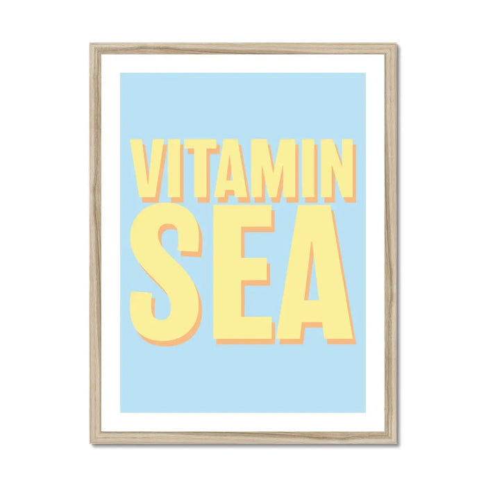 Framed word art print of 'Vitamin Sea' in blue colour - coastal wall art