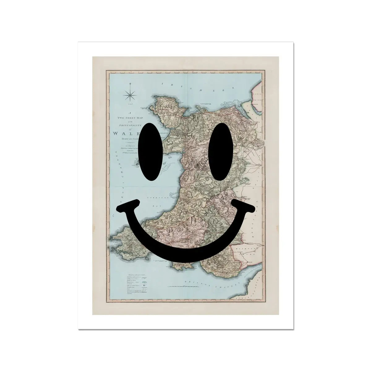 Wales Makes Me Happy (Wales Map) Vintage Map Art - Unframed - Beach House Art