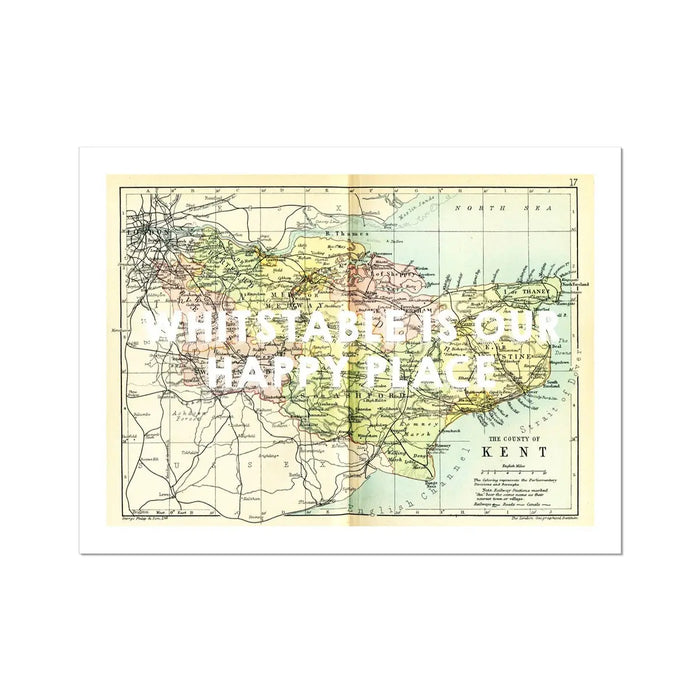 Whitstable is our Happy Place (Kent Map) Vintage Map Art - Unframed - Beach House Art