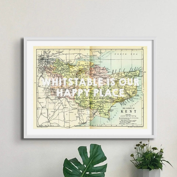 Whitstable is our Happy Place (Kent Map) Vintage Map Art - Unframed - Beach House Art