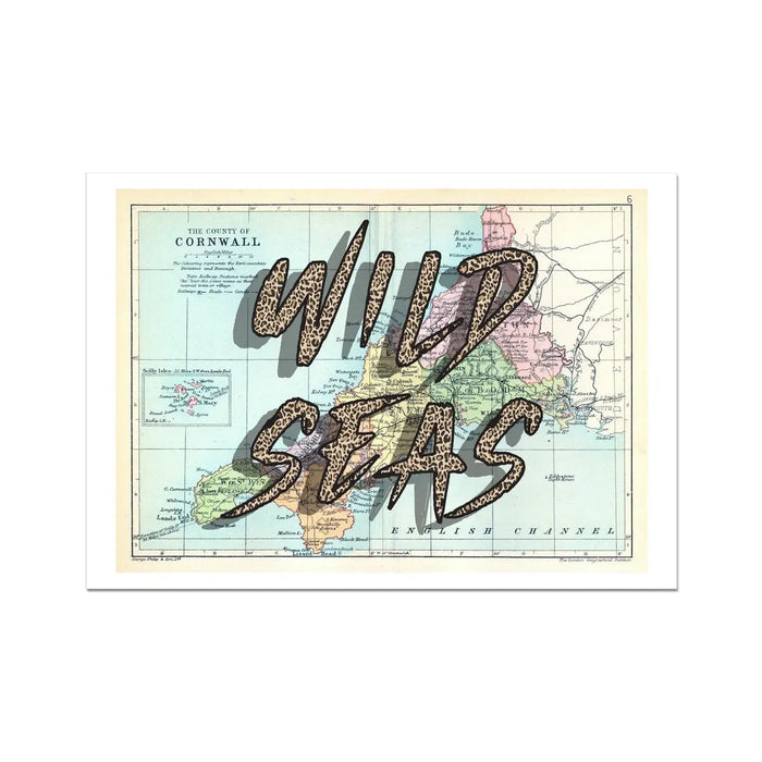 Wild Seas Art Print | Cornwall Map Print | Vintage Map Art - Unframed Wall Art