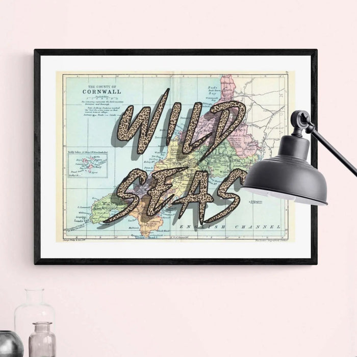 Wild Seas Art Print | Cornwall Map Print | Vintage Map Art - Unframed Wall Art
