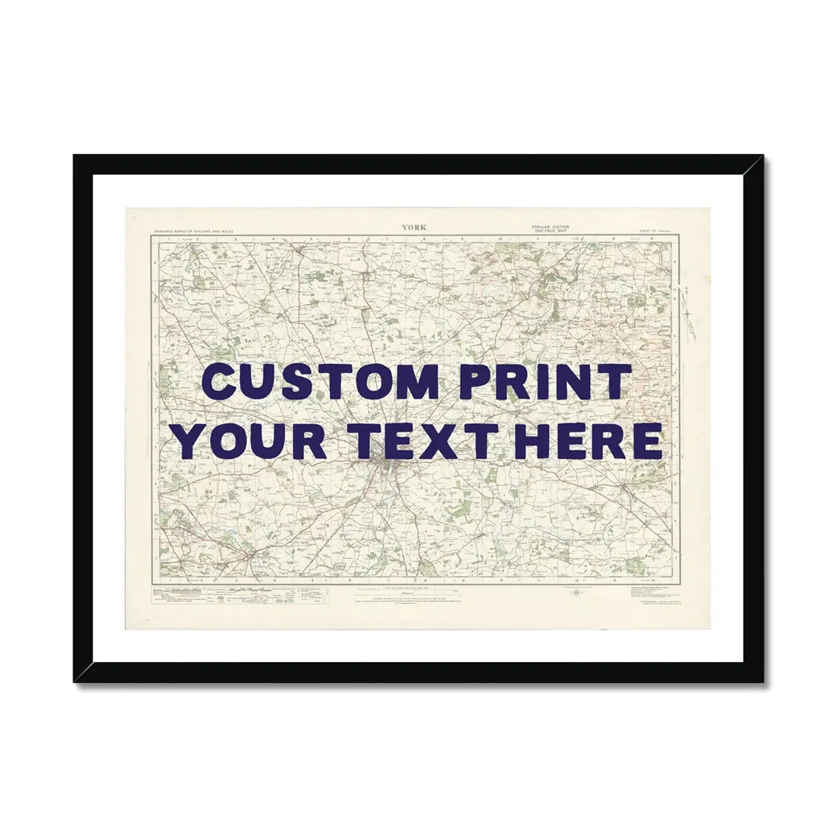 York Personalised Map Print | Custom Map of York | Navy Hand Drawn Font - Framed Wall Art