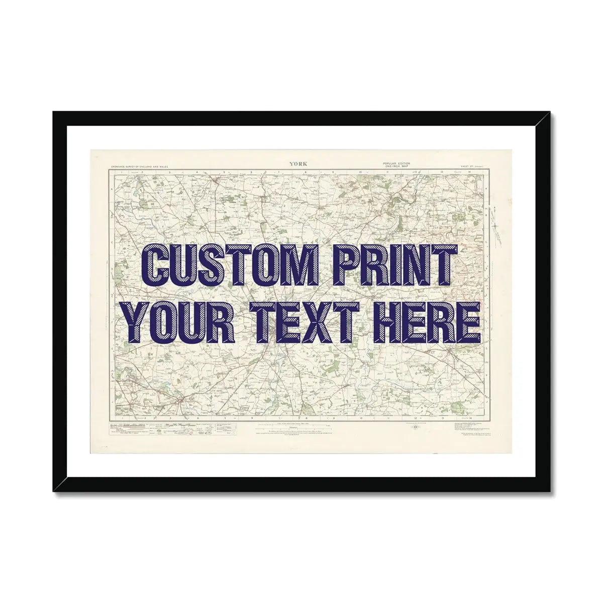 York Personalised Map Print | Custom Map of York | Navy Vintage Font - Framed Art Print