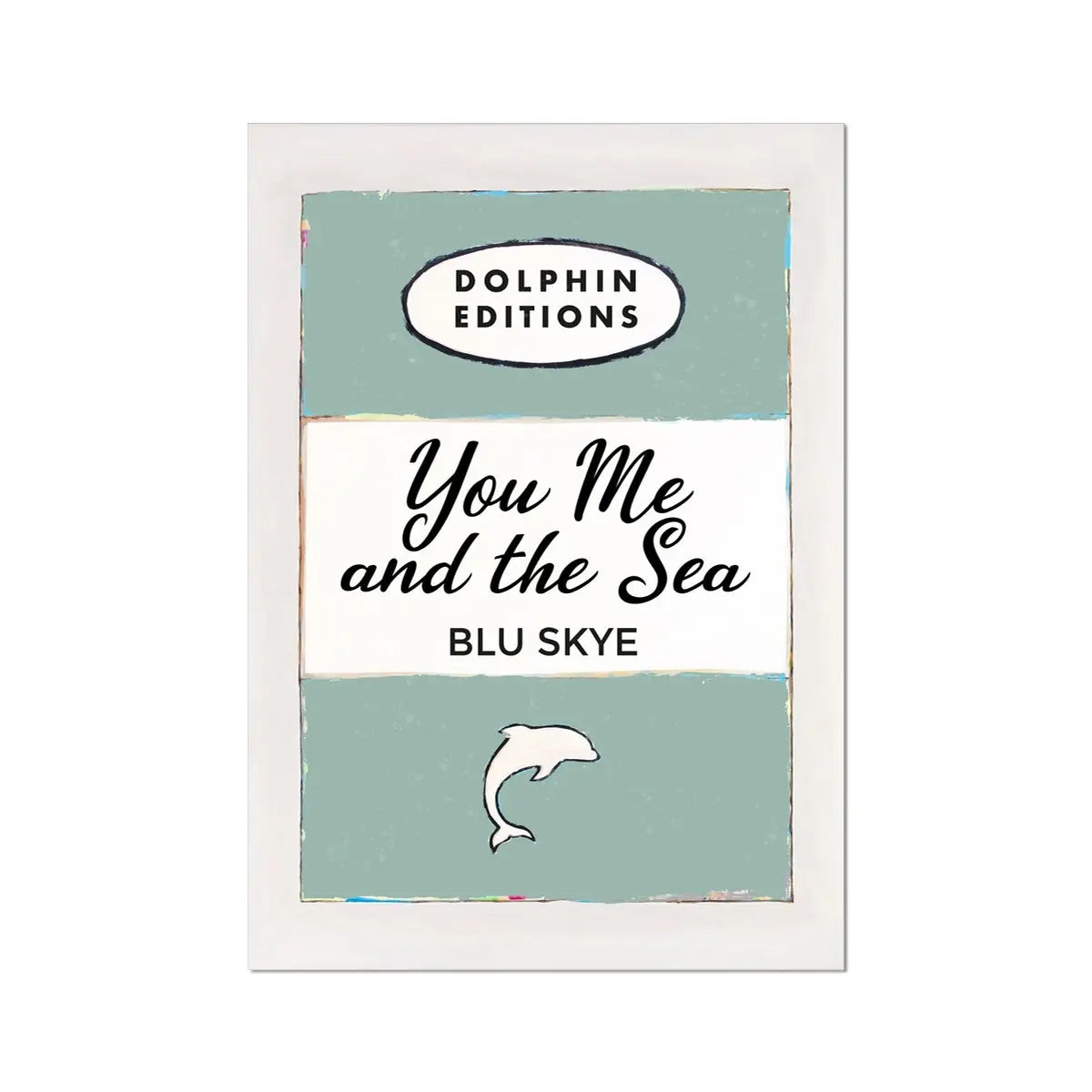 vintage book cover art print called "You, Me & the Sea" in sage colour without a frame.