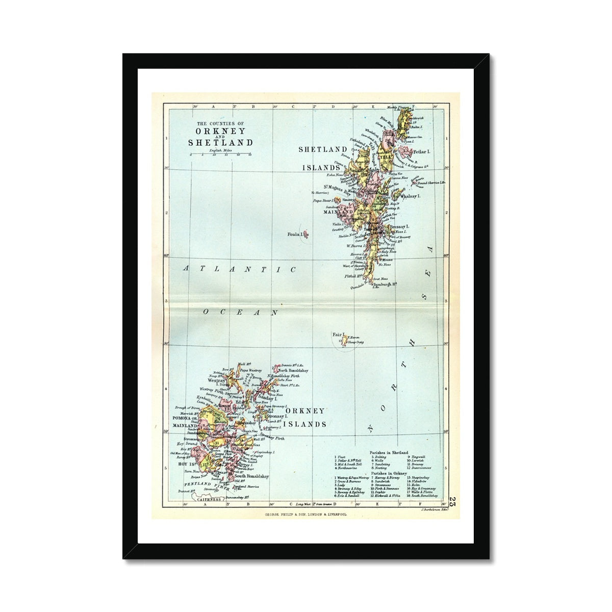Orkney and Shetland Islands Map Print | Vintage Map Of The Orkney and Shetland Islands - Framed
