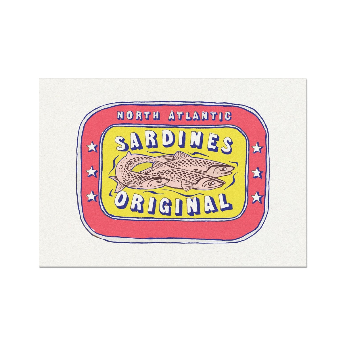 Sardine Tin Painting | Red & Yellow Tin of Sardine Print | Colourful Kitchen Art - Unframed