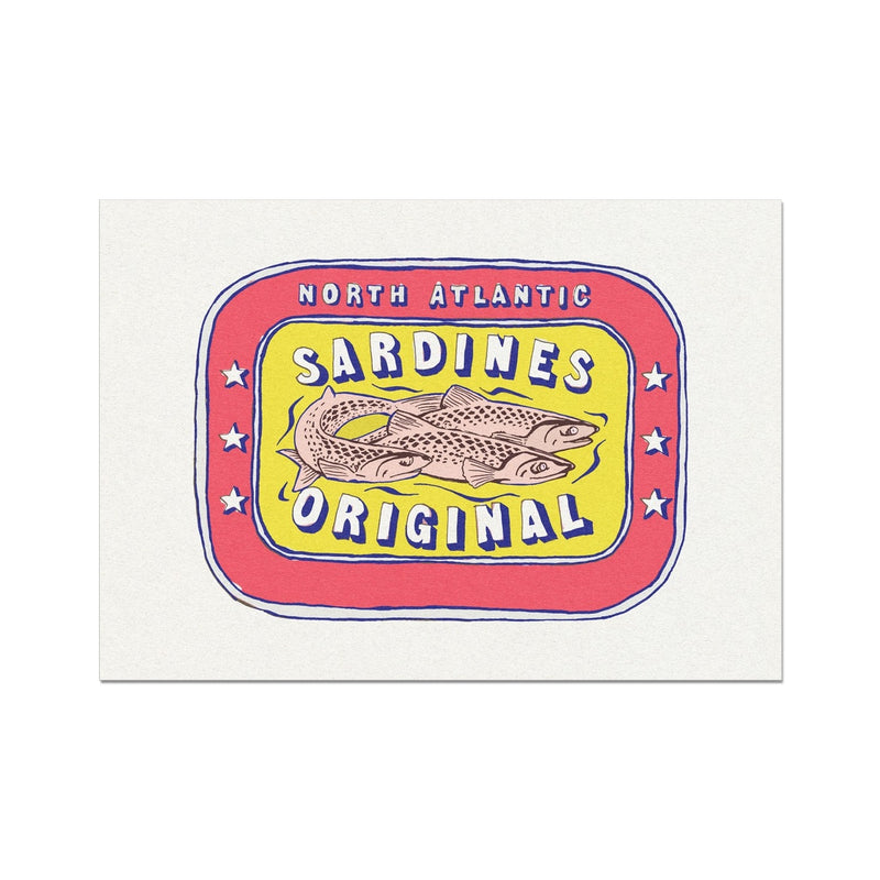 Sardine Tin Painting | Red & Yellow Tin of Sardine Print | Colourful Kitchen Art - Unframed