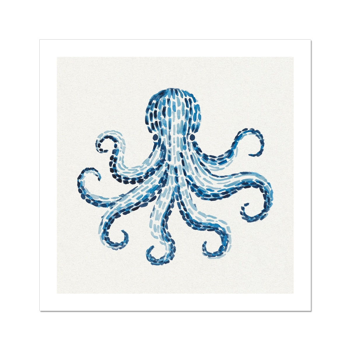 Blue octopus art print on a white background