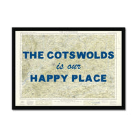 Framed map with 'The Cotswolds is our Happy Place' text on a white background