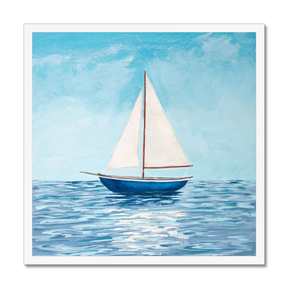 Sailboat painting on a blue sky and water background