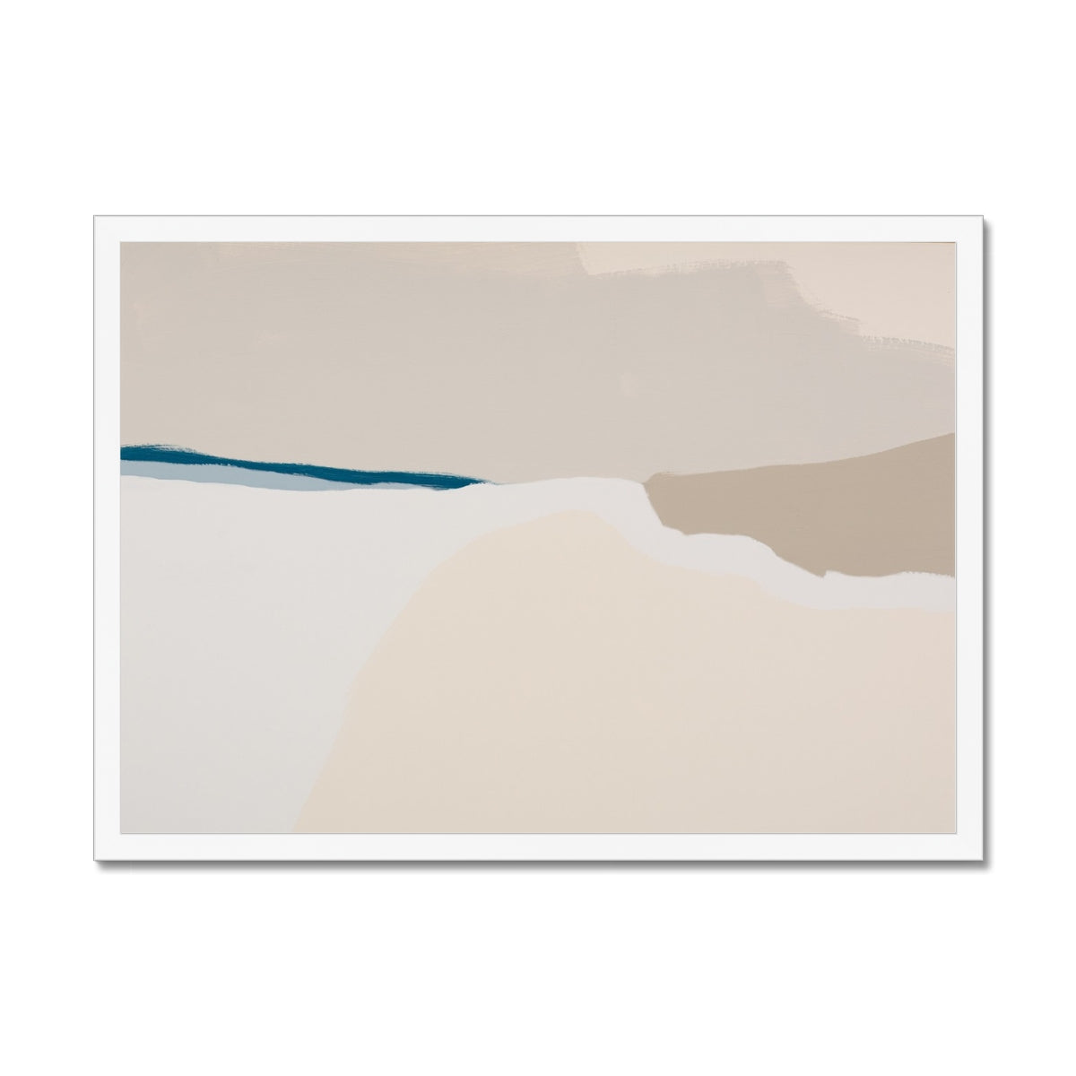 Abstract art print with a blue line on a beige background