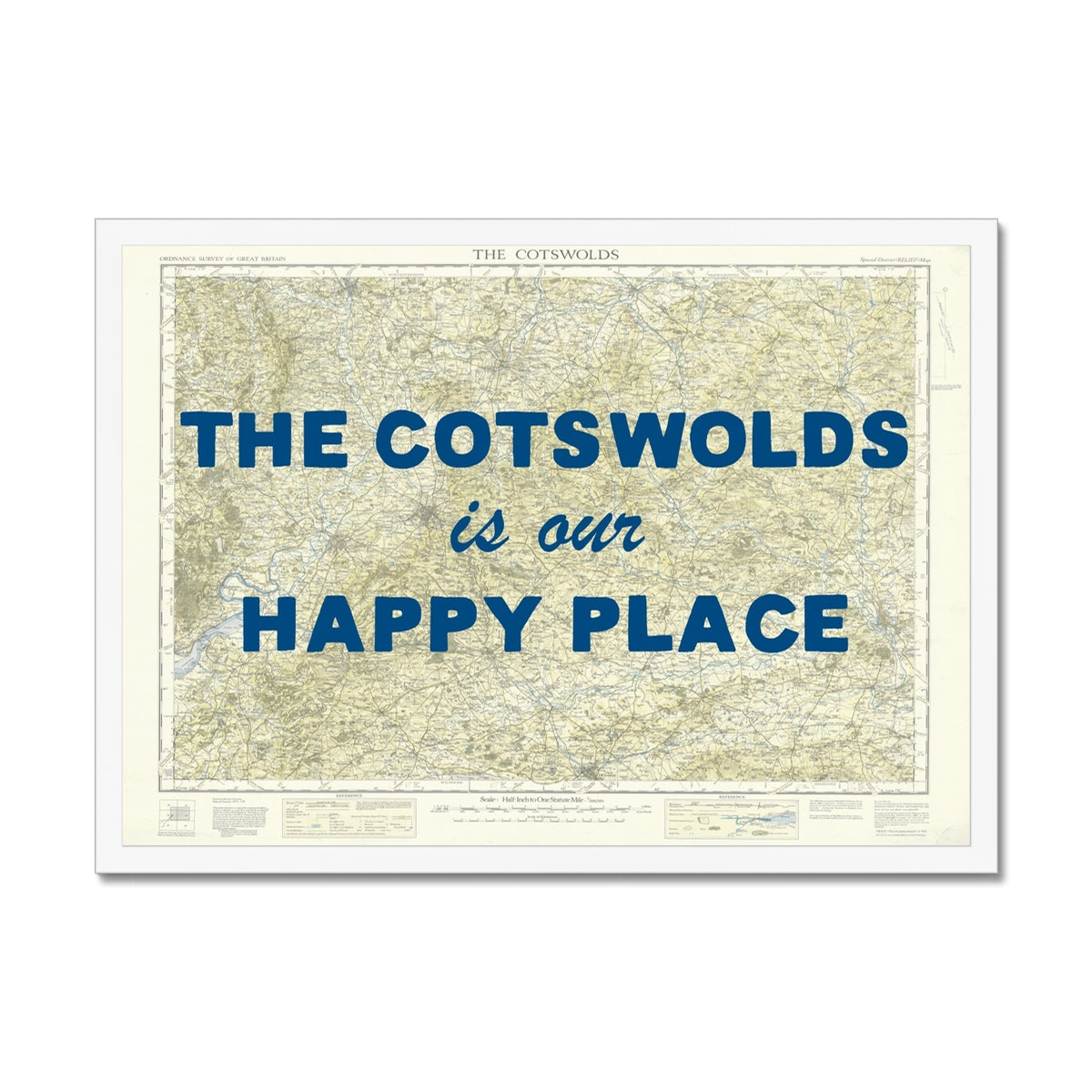 Map of The Cotswolds with text 'The Cotswolds is our Happy Place' on a white background