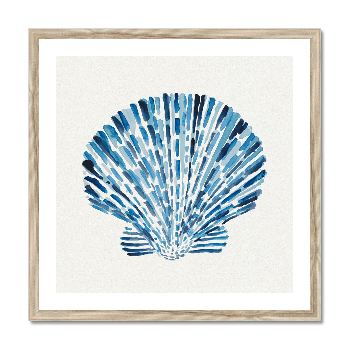 Framed artwork of a blue shell design on a white background
