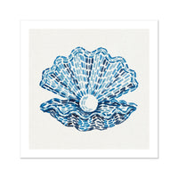 Pearl clam shell art print in layered blue tones by Beach House Art