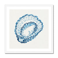 Framed artwork of a blue oyster on a white background
