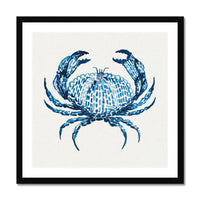 Framed artwork of a blue crab on a white background