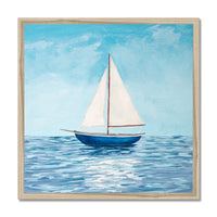 Sailing boat painting with natural wood frame