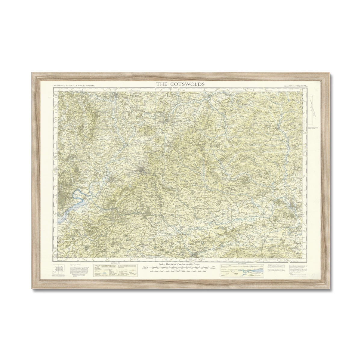 Framed map of The Cotswolds on a white background