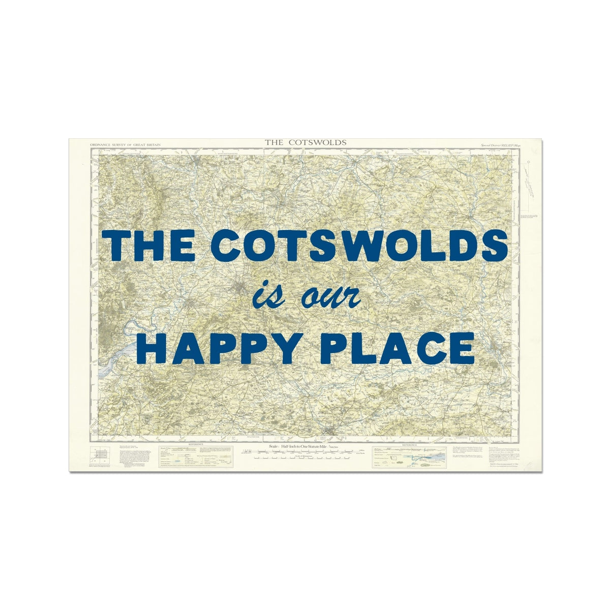 Map of The Cotswolds with text 'The Cotswolds is our happy place' on a white background