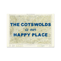 Map of The Cotswolds with text 'The Cotswolds is our happy place' on a white background