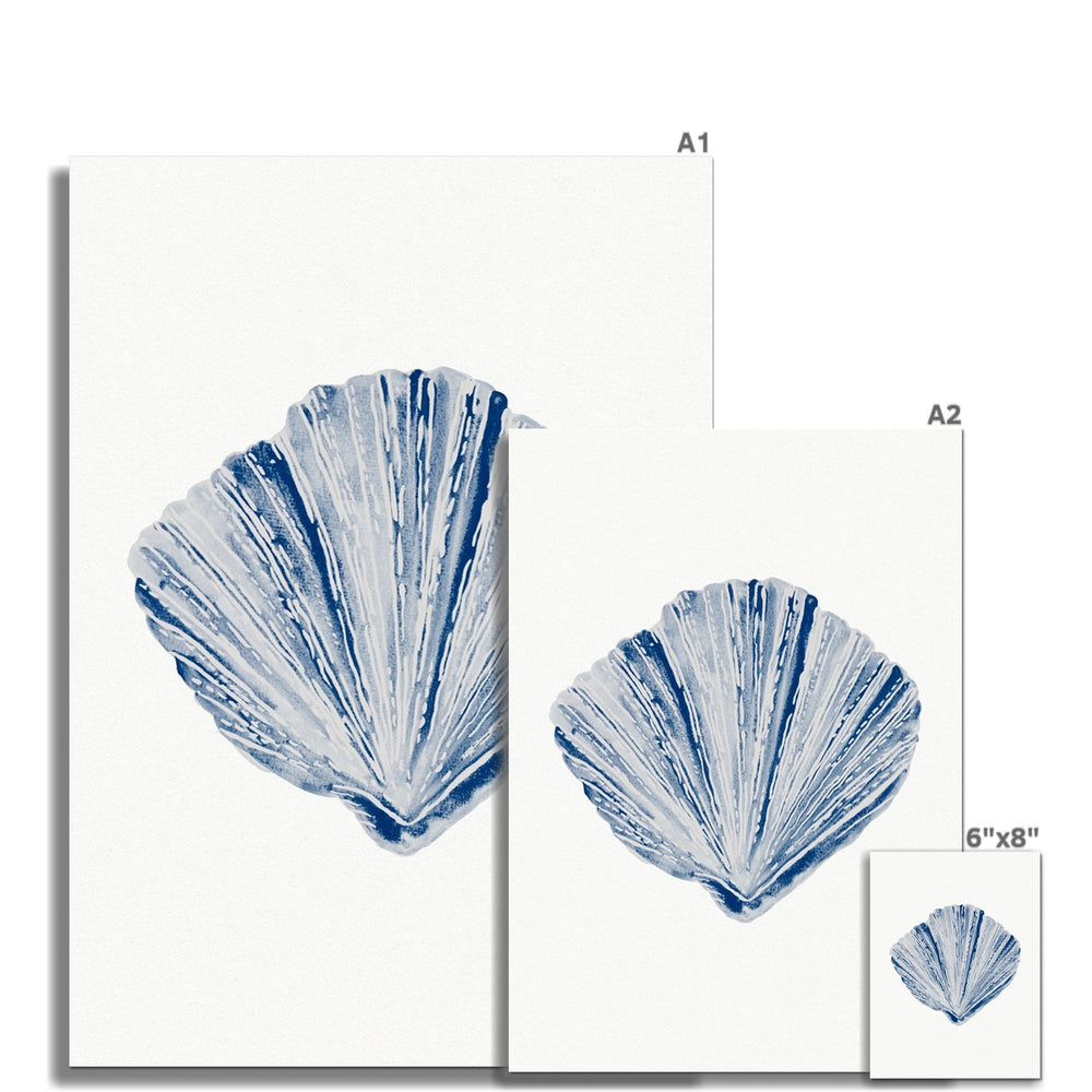 Watercolour Shell Art | Blue Fan Shell Print - Unframed – Beach House Art