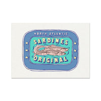 Sardine Painting | Blue & Aqua Tin of Sardine Print | Colourful Kitchen Art - Unframed
