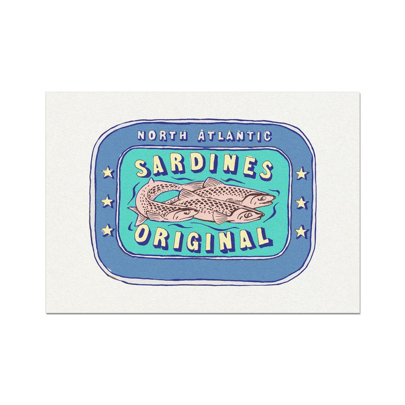 Sardine Painting | Blue & Aqua Tin of Sardine Print | Colourful Kitchen Art - Unframed