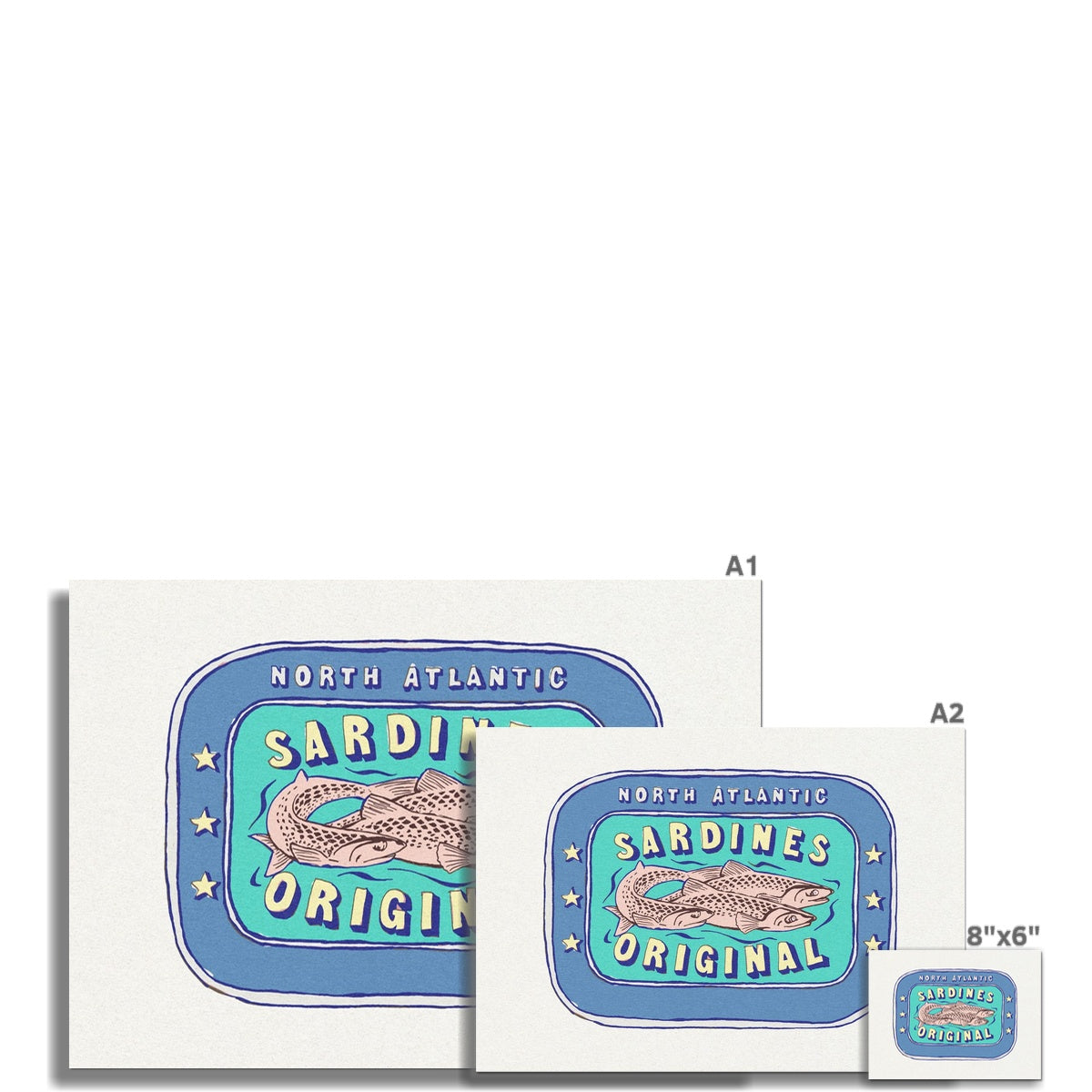 Sardine Painting | Blue & Aqua Tin of Sardine Print | Colourful Kitchen Art - Unframed