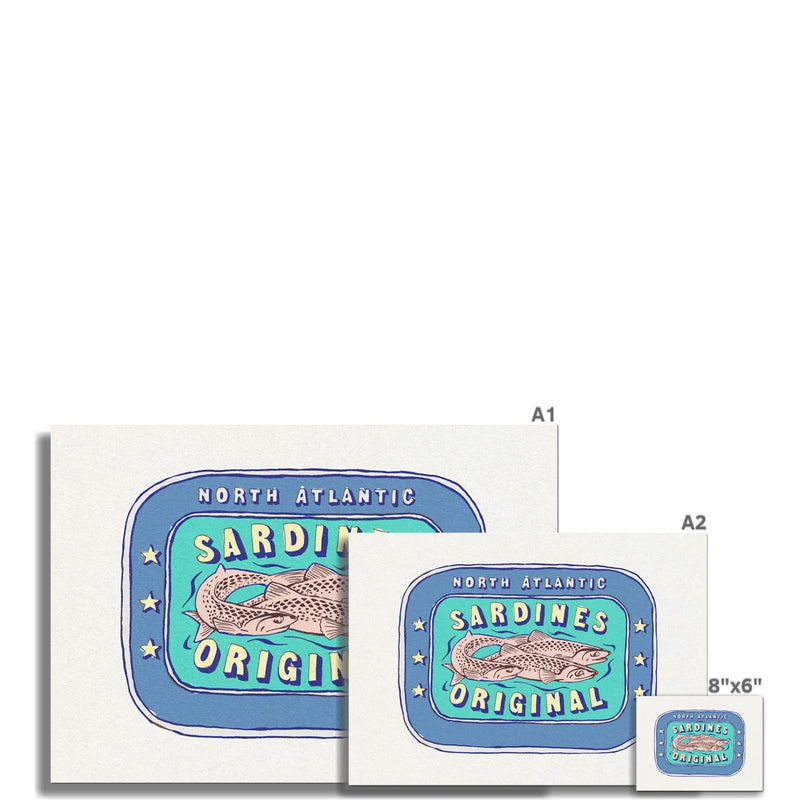 Sardine Painting | Blue & Aqua Tin of Sardine Print | Colourful Kitchen Art - Unframed