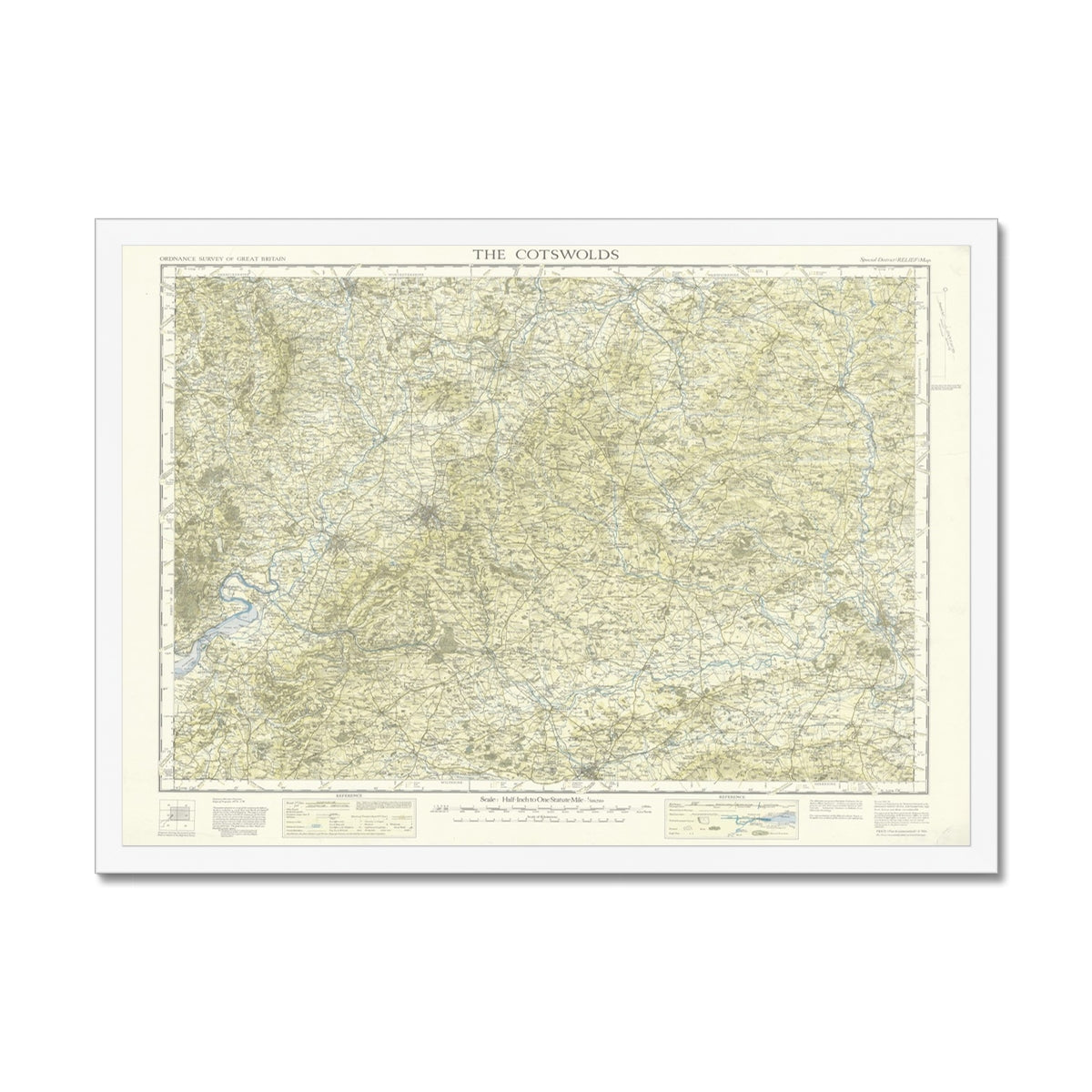 Map print of The Cotswolds with a white border on a white background