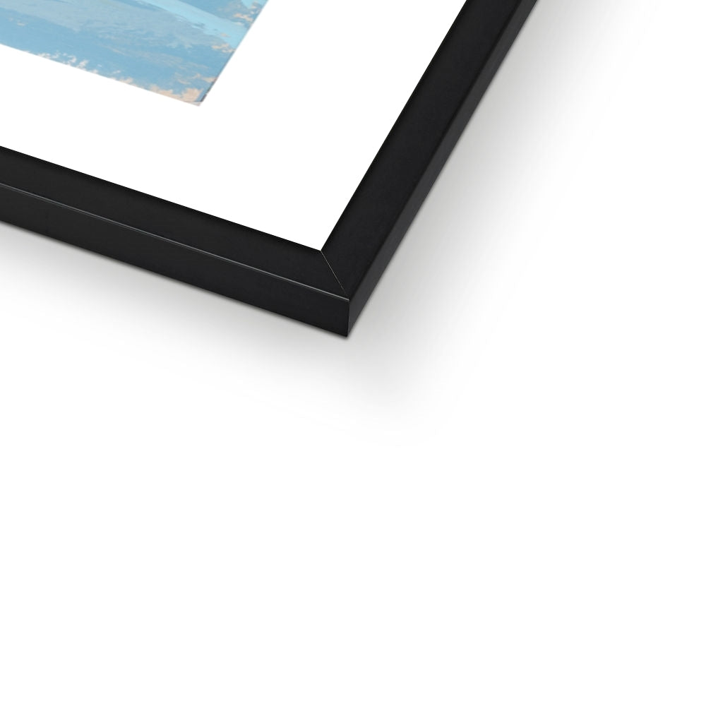 Framed document with a black frame on a white background