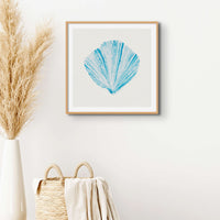 Aqua Watercolour Fan Shell Painting | Shell Print Wall Art - Framed Wall Art